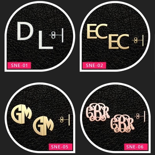 Initial and Monogram Earrings 10K White or Rose Gold
