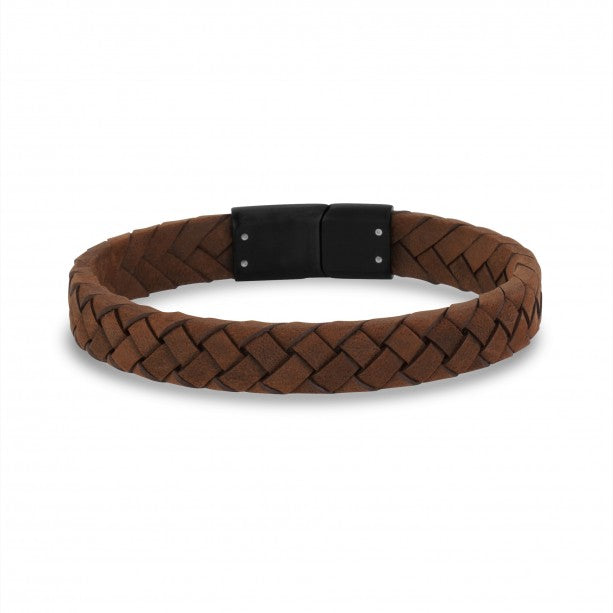 INOX Jewelry Single Dark Brown Braided Full Grain Cowhide Leather Bracelet  BRS02DBRN - RingMaster Jewelers