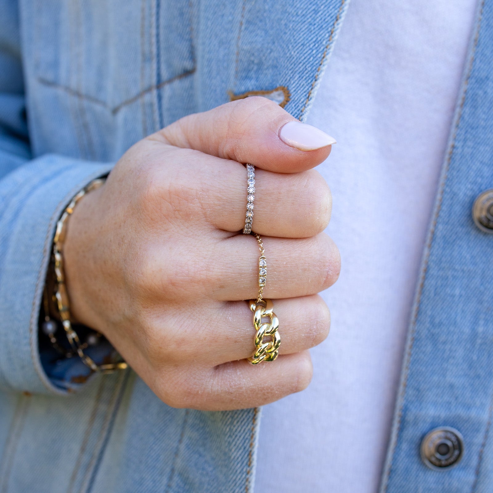 Yellow Gold Bar Chain Ring