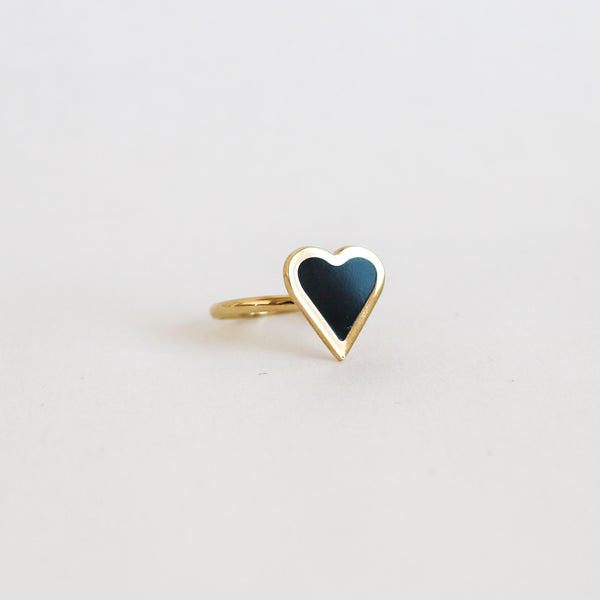 Bague coeur en émail noir