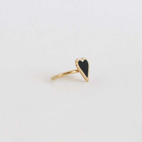 Bague coeur en émail noir