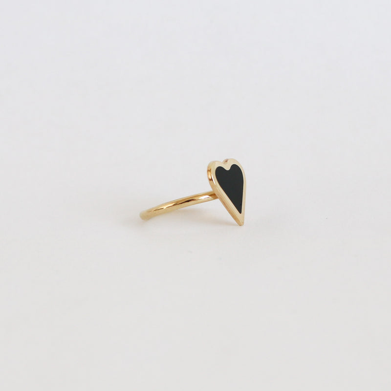 Bague coeur en émail noir