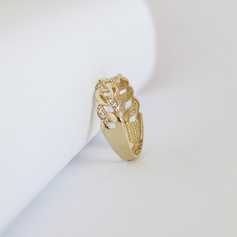 Half Pave Cuban Link Ring