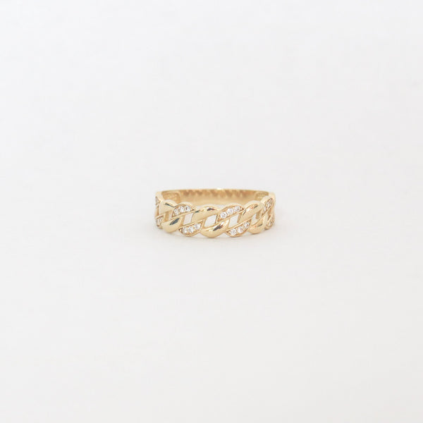 Bague à maillons cubains demi-pavé