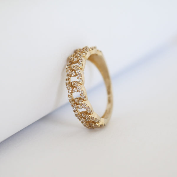 Bague à maillons cubains pavé