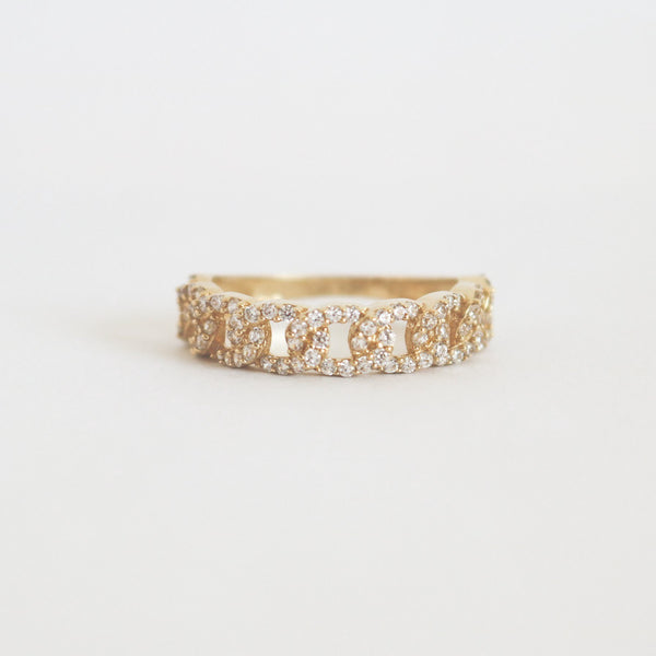 Bague à maillons cubains pavé