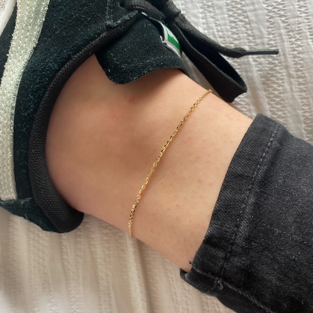 Sleek Polished Gold Tone Double Rolo Link Chain Ankle Bracelet Anklet, –  Rosemarie Collections